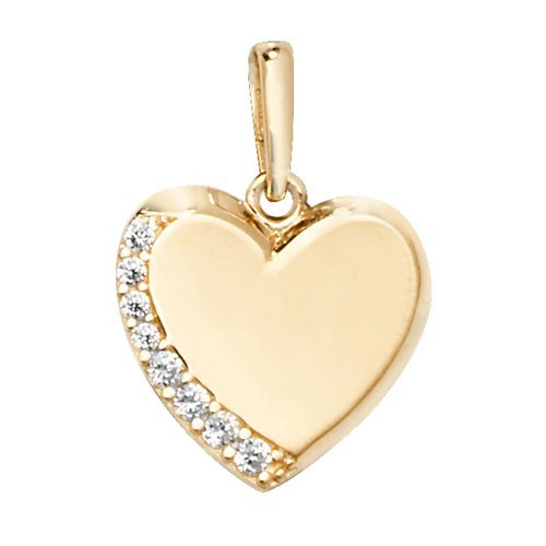 Side Set Heart Pendant 9ct Yellow Gold 375 Hallmarked All Chain Lengths