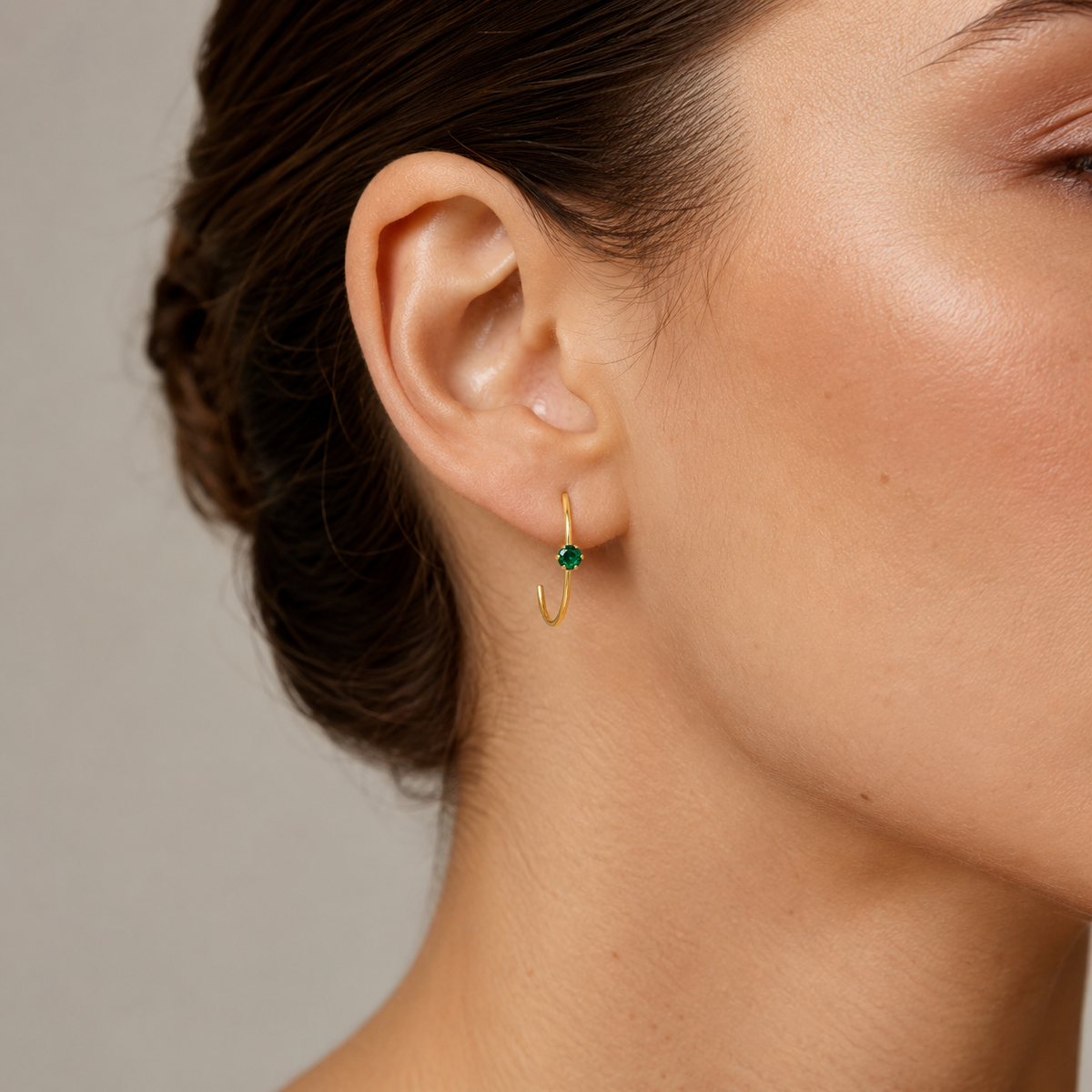 Natural Emerald Half Hoop Earrings 9ct Yellow Gold 375 Hallmarked Brand New
