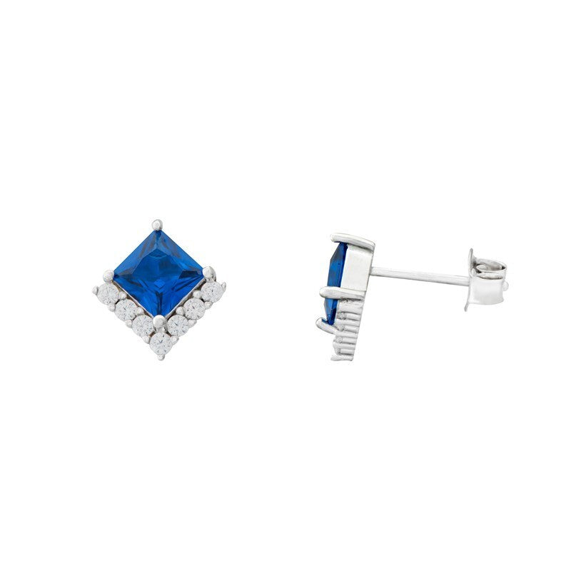 Diamond Style Sapphire Stud Earrings Sterling Silver 925 Hallmarked British Made