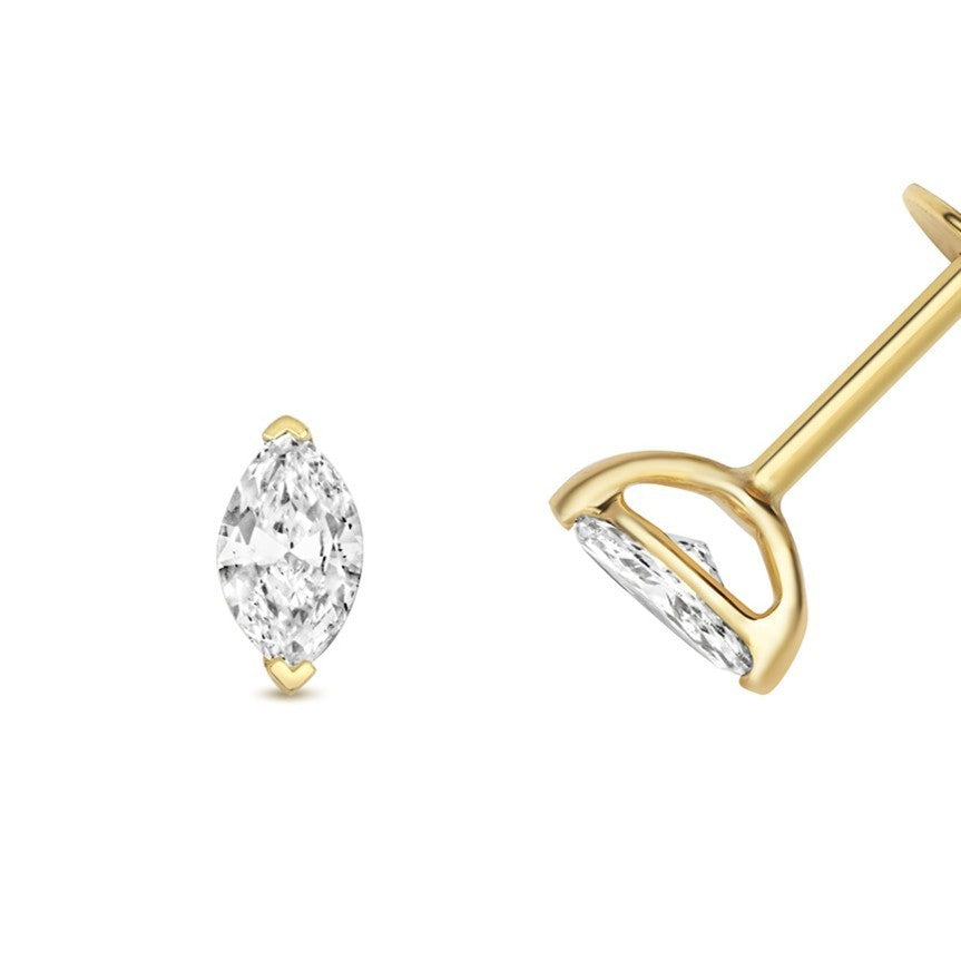 Natural Diamond Marquise Stud Earrings 18ct Yellow Gold Hallmarked British Made