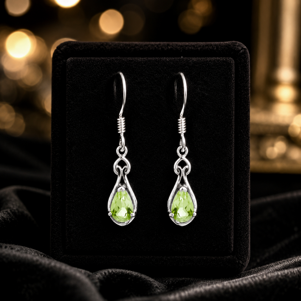 Natural Peridot Teardrop Drop Earrings Sterling Silver 925 Hallmarked Brand New