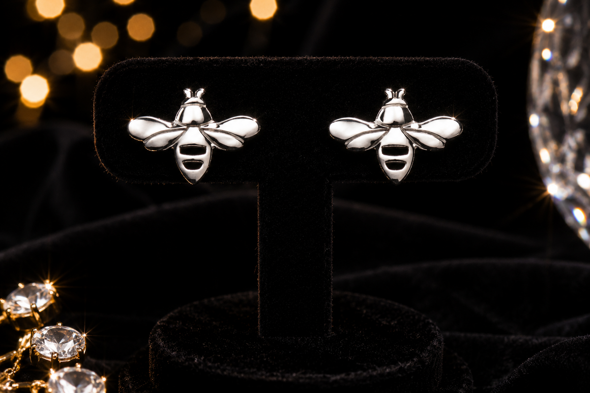 Bee Stud Earrings Sterling Silver 925 Hallmarked British Made Brand New Boxed