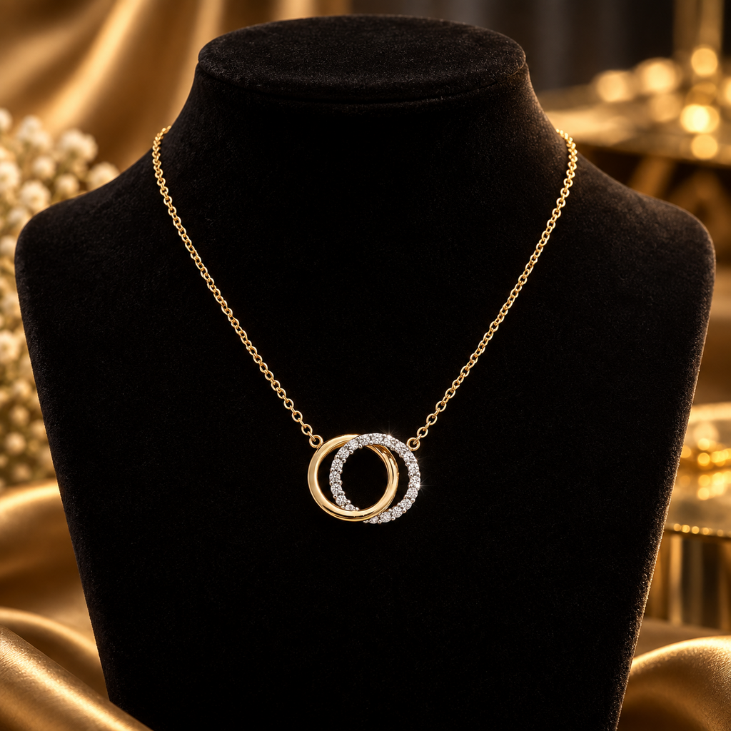 Ladies Intwined Circle Necklace 9ct 2 Tone Gold 375 Hallmarked British Made