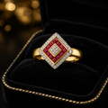Statement Ruby Diamond Ring 9ct 2 Tone Gold 375 Hallmarked Sizes J - Q