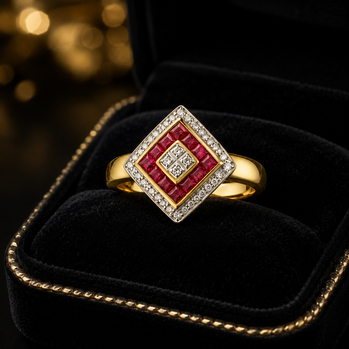 Statement Ruby Diamond Ring 9ct 2 Tone Gold 375 Hallmarked Sizes J - Q