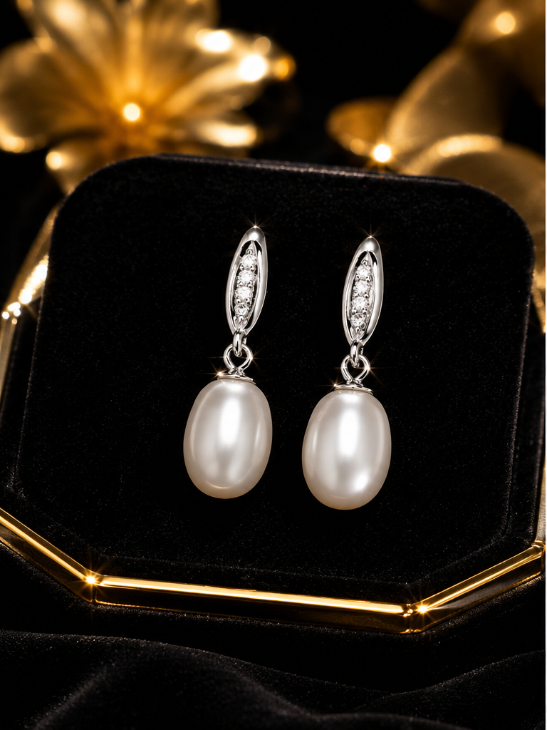 Natural Pearl Bar Drop Earrings Sterling Silver 925 Hallmark Brand New Boxed