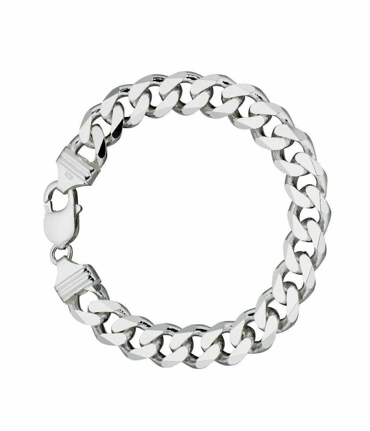 Gents Heavyweight Curb Bracelet Solid Sterling Silver Diamond Cut Hallmark B5110