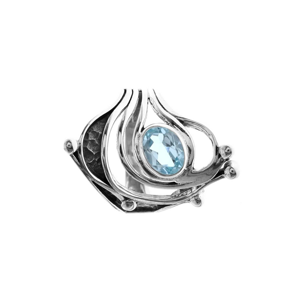 Blue Topaz Statement Ring Sterling Silver 925 Hallmarked British Made Size K - T