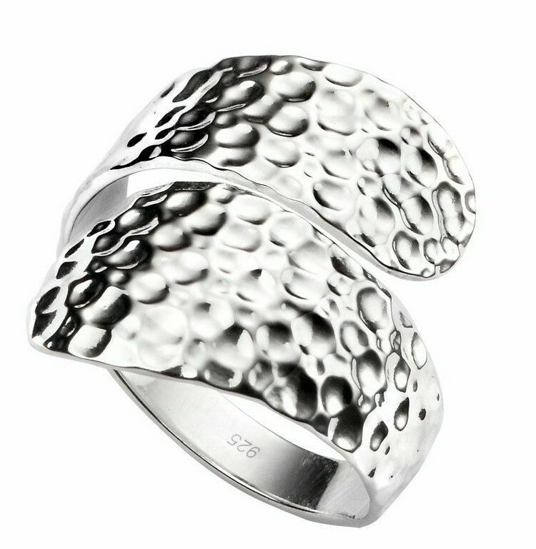 Sterling Silver Wrap Ring Hammered Finish 925 Hallmarked Size K - S British Made