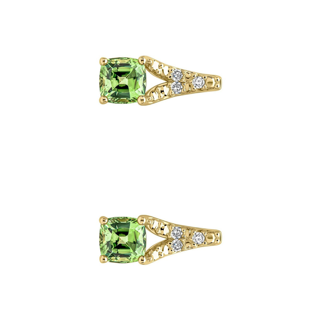 Green Sapphire & Diamond Stud Earrings 9ct Yellow Gold 375 Hallmark British Made