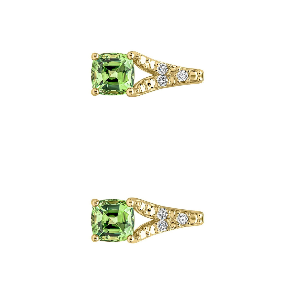 Green Sapphire & Diamond Stud Earrings 9ct Yellow Gold 375 Hallmark British Made