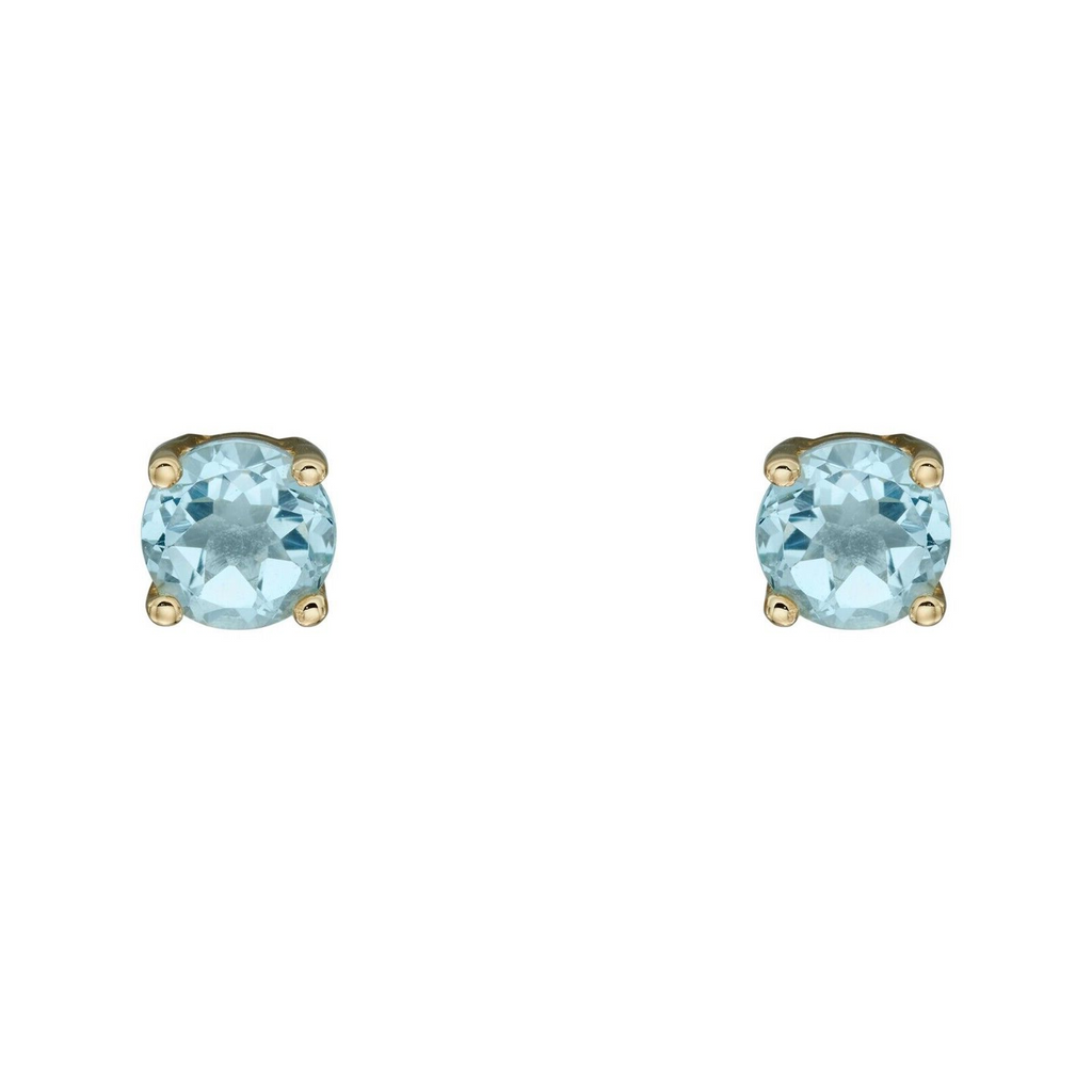 Natural Aquamarine March Stud Earrings 9ct Yellow Gold 375 Hallmark British Made