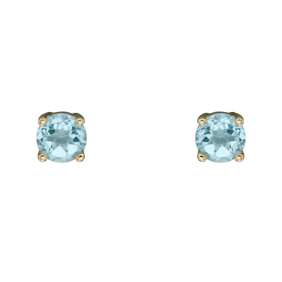 Natural Aquamarine March Stud Earrings 9ct Yellow Gold 375 Hallmark British Made