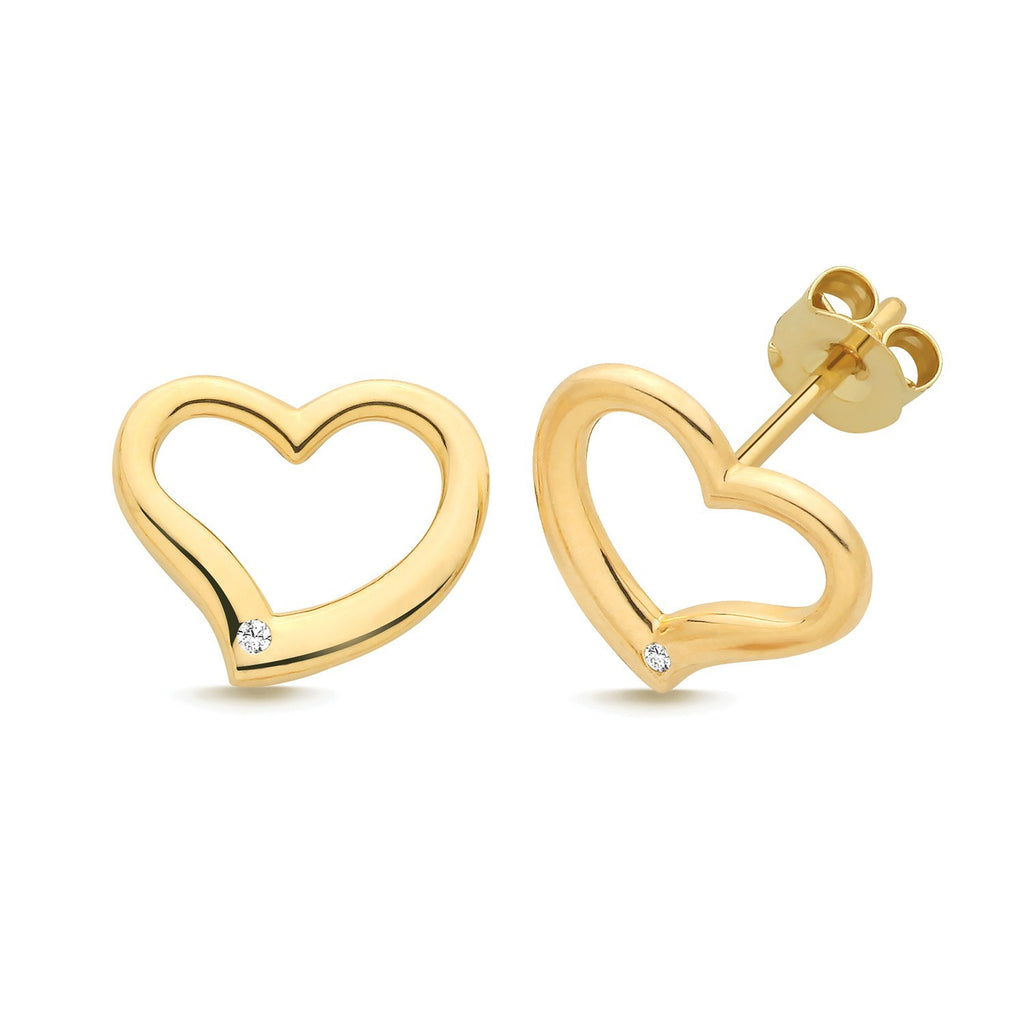 Flush Heart Stud Earrings 9ct Yellow Gold 375 Hallmarked Brand New Boxed