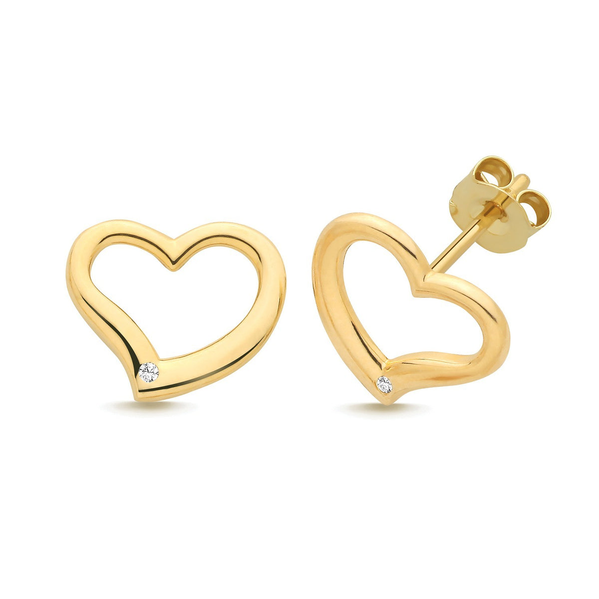 Flush Heart Stud Earrings 9ct Yellow Gold 375 Hallmarked Brand New Boxed