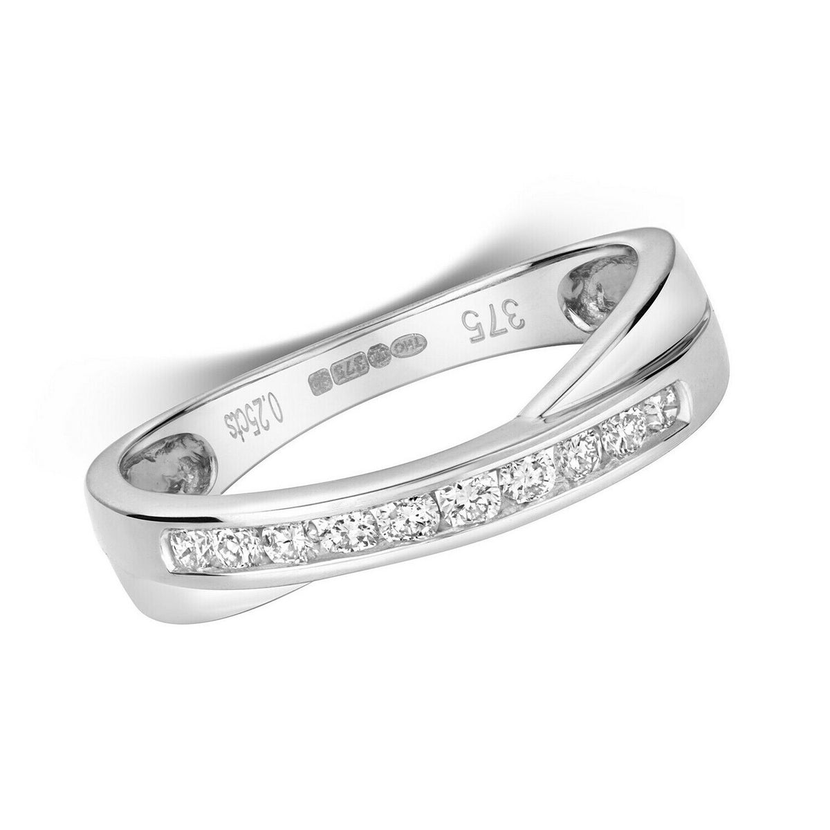 Natural Diamond Crossover Ring Eternity Band 9ct White Gold 375 Hallmarked