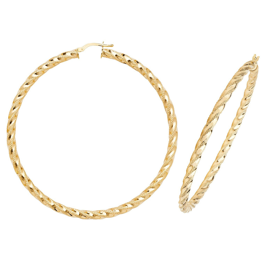 9ct Yellow Gold Diamond Cut Hoop Earrings 375 Hallmarked 10mm - 60mm Diameter