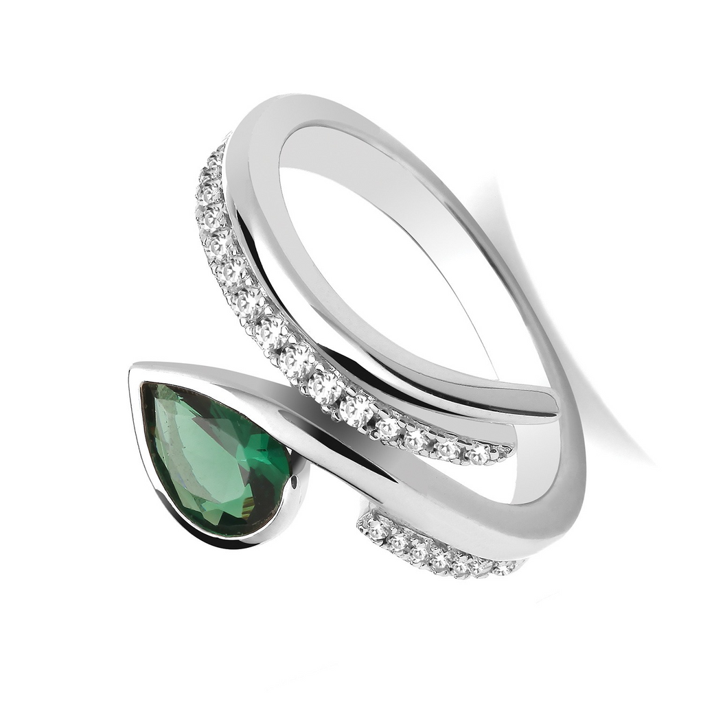 Waved Pear Emerald Ring Sterling Silver 925 Hallmarked Sizes I - T British Made