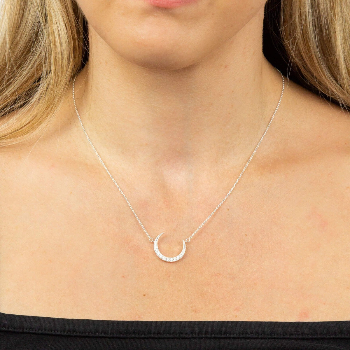 Channel Set Moon Necklace Sterling Silver 925 Hallmarked Brand New Boxed