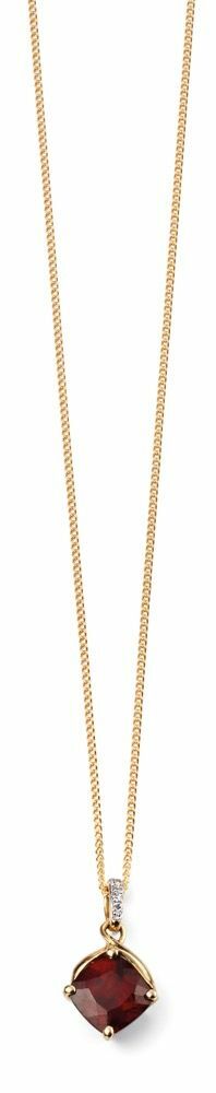 Garnet And Diamond Pendant 9ct Yellow Gold 375 Hallmarked British Made