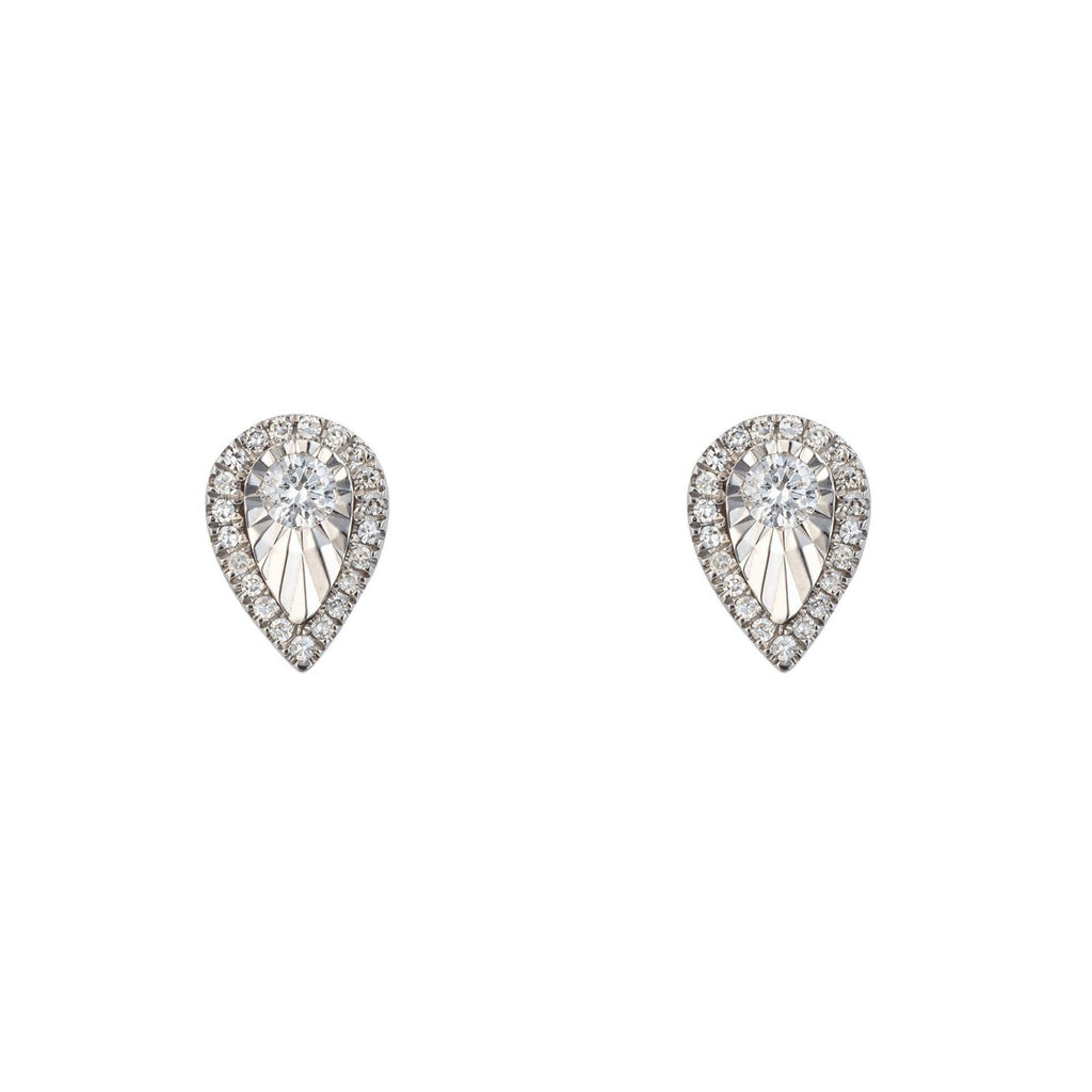 Real Diamond Cut Stud Earrings 9ct White Gold 375 Hallmarked British Made