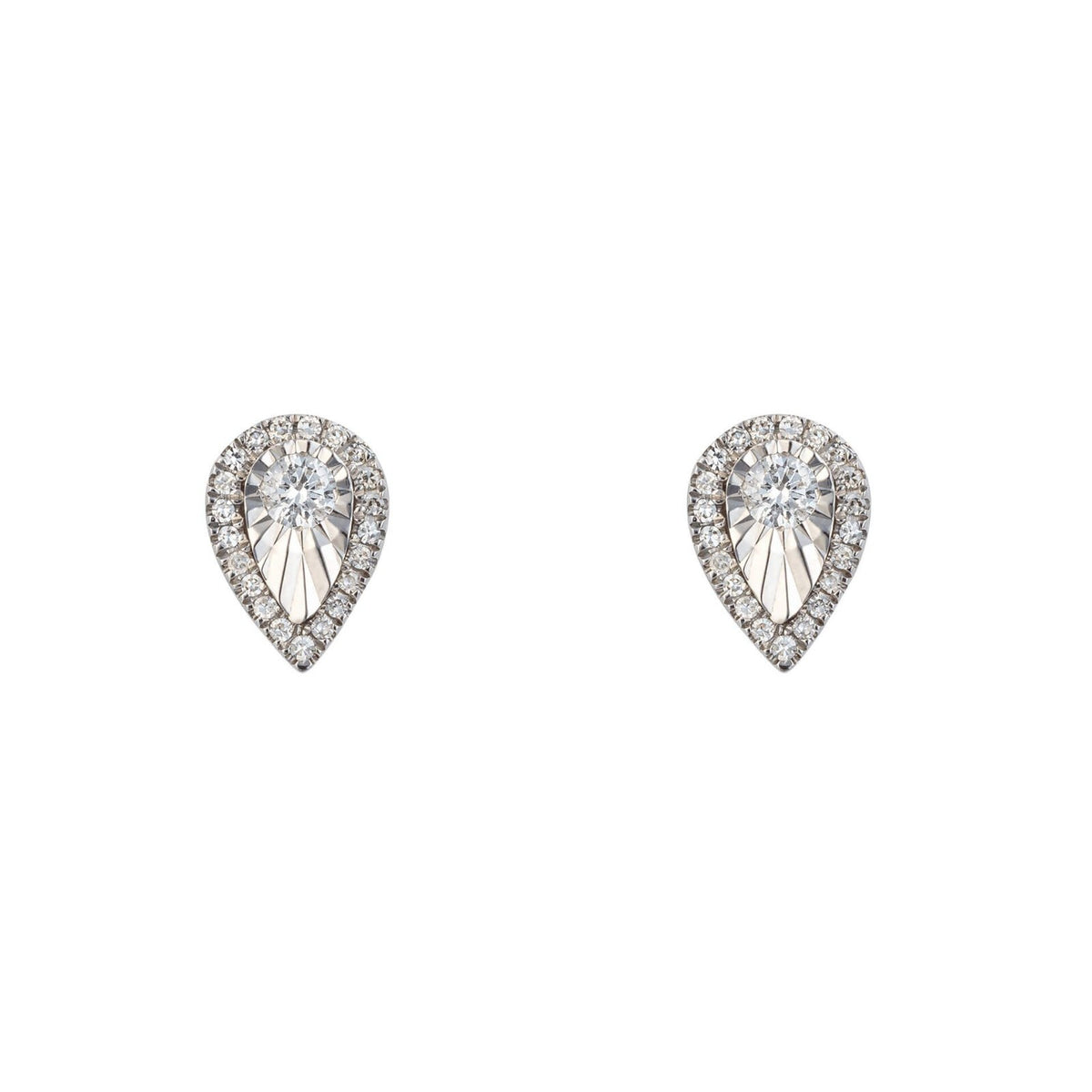 Real Diamond Cut Stud Earrings 9ct White Gold 375 Hallmarked British Made