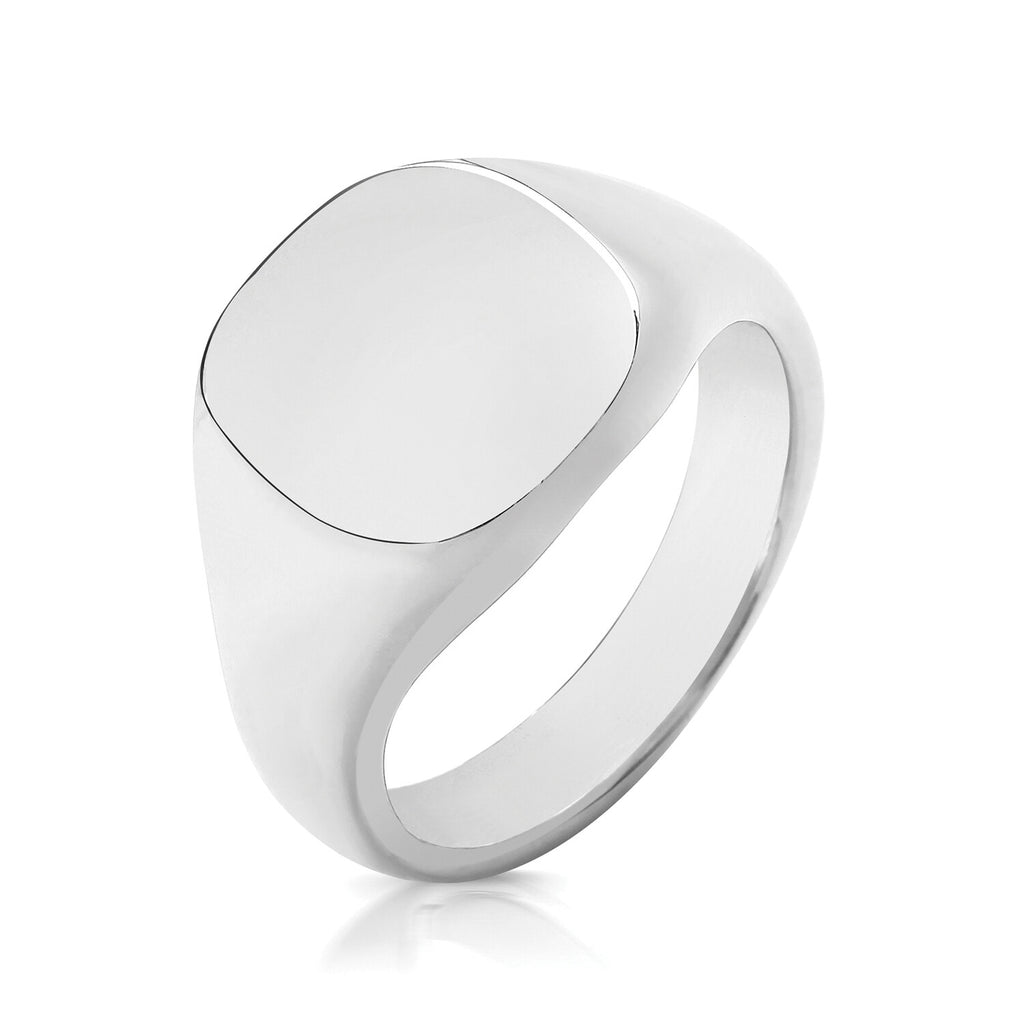 Men's Heavy Cushion Signet Ring Solid Sterling Silver 925 Hallmarked Size R - Z