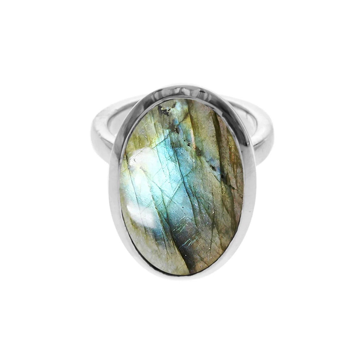 Flush Oval Labradorite Ring Sterling Silver 925 Hallmark British Made Size K - T