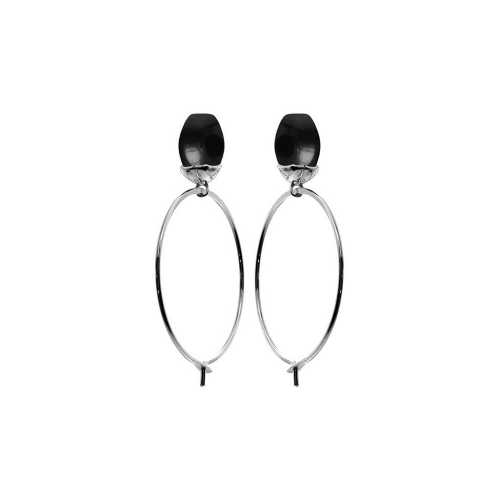 Suspended 28mm Onyx Hoop Earrings Sterling Silver 925 Hallmarked Brand New Boxed