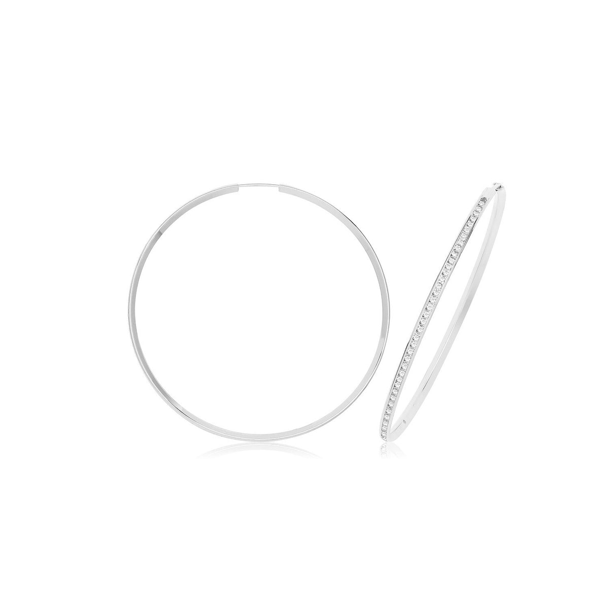 9ct White Gold Channel Set Hoop Earrings 375 Hallmarked 25mm-70mm Diameter