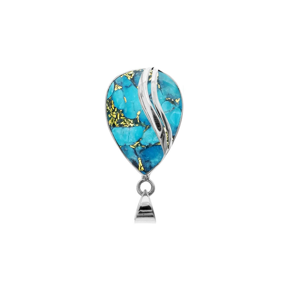Waved Teardrop Turquoise Pendant Sterling Silver 925 Hallmark All Chain Lengths