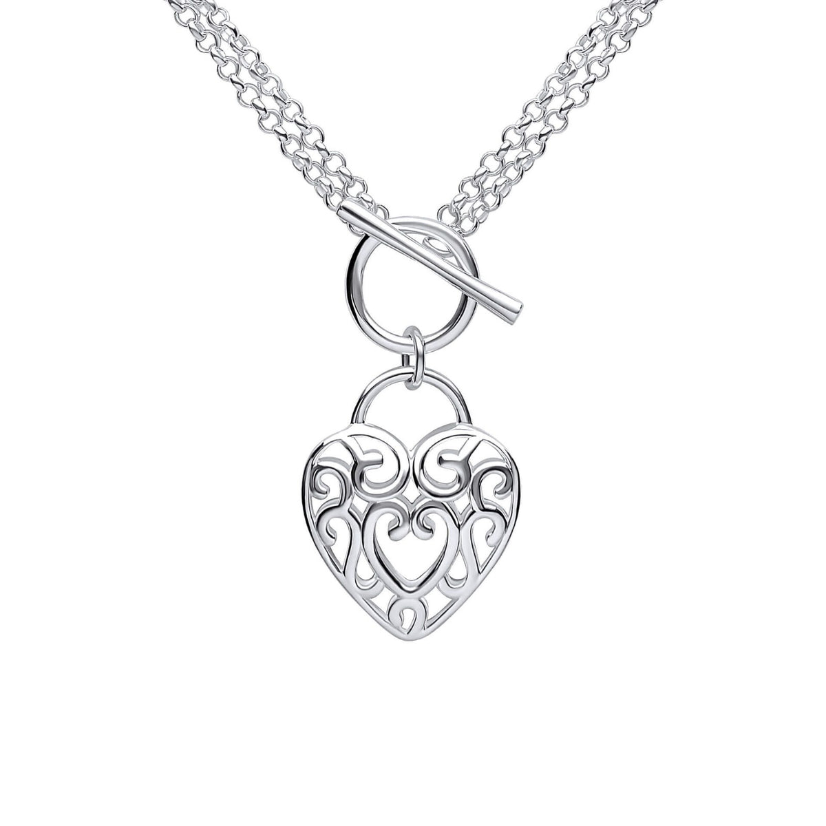 Filigree Heart T Bar Necklace Sterling Silver 925 Hallmarked Brand New