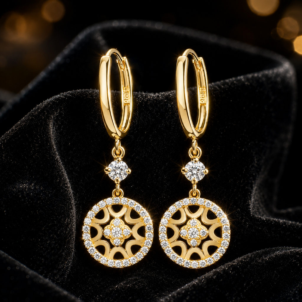 28 Stone Drop Hoop Earrings 9ct Yellow Gold 375 Hallmarked Brand New Boxed