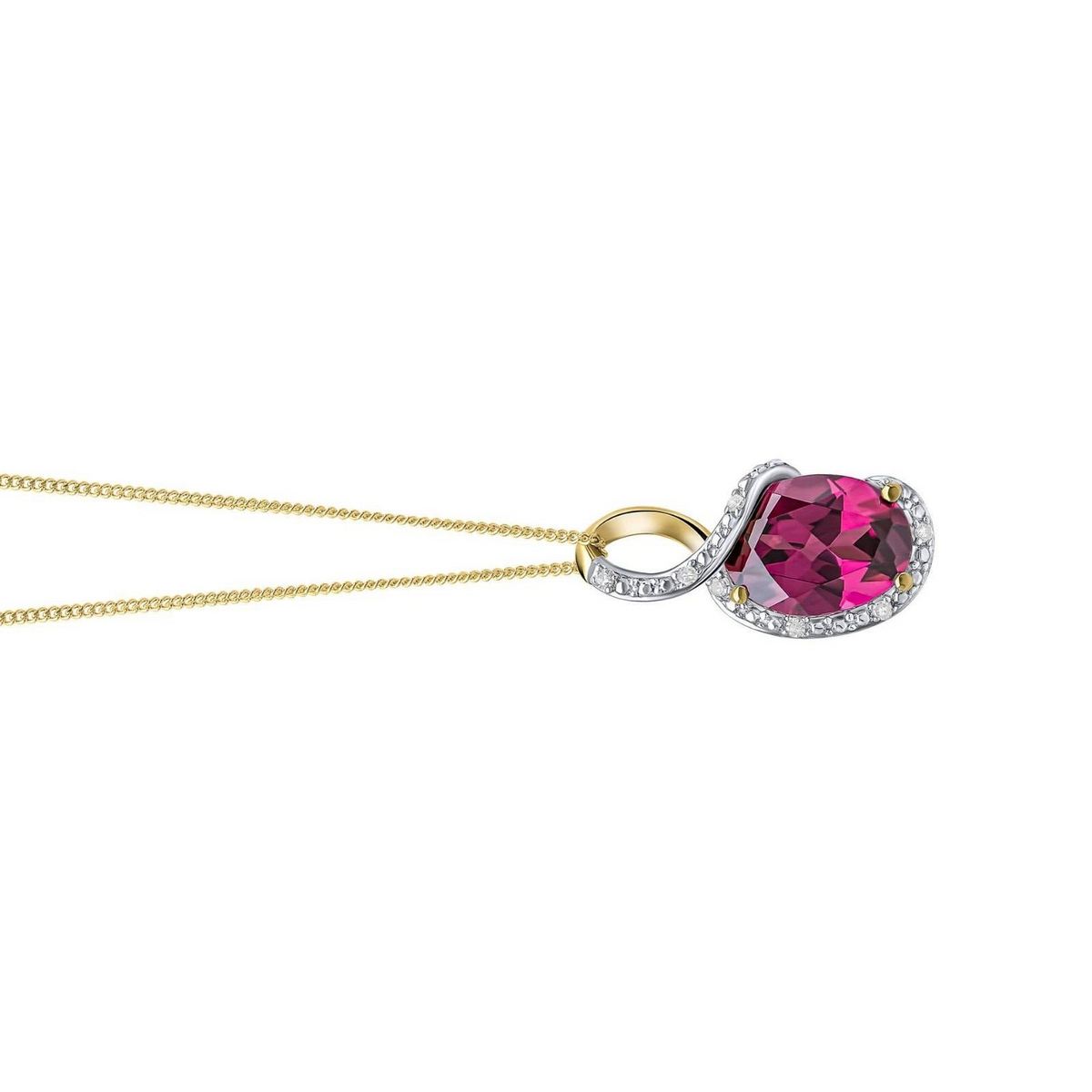 Diamond And Garnet Twist Pendant 9ct Yellow Gold 375 Hallmarked British Made