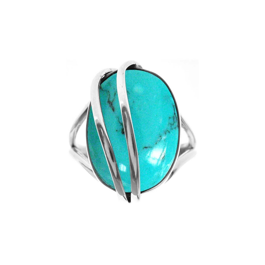 Natural Split Turquoise Sterling Silver 925 Hallmarked British Made Size L - S