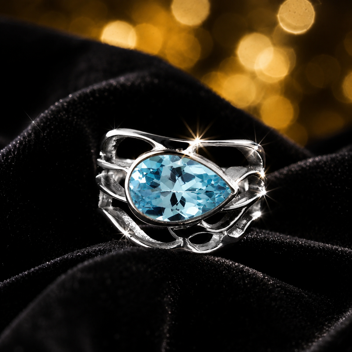 Teardrop Blue Topaz Ring Sterling Silver 925 Hallmarked British Made Size K - T