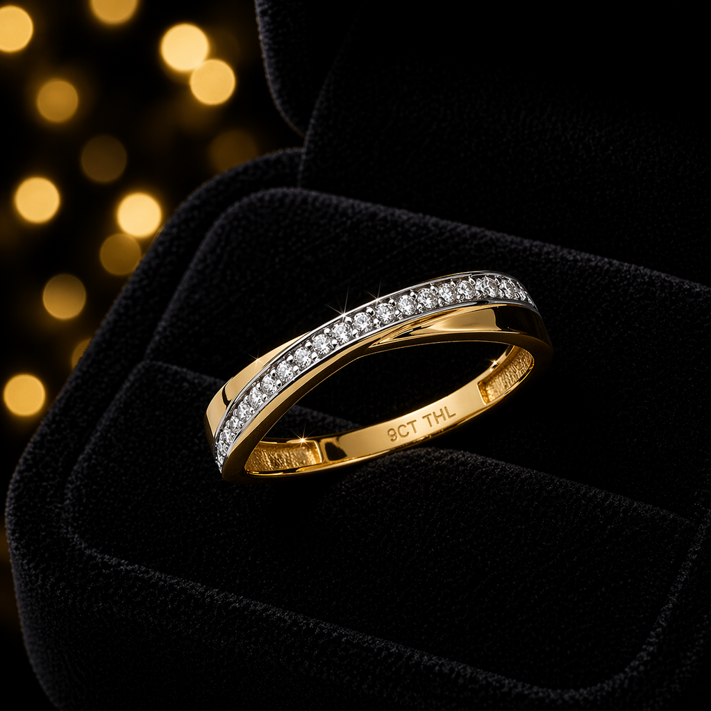 Crossover Gemstone Eternity Ring 9ct Yellow Gold 375 Hallmarked Sizes J - R