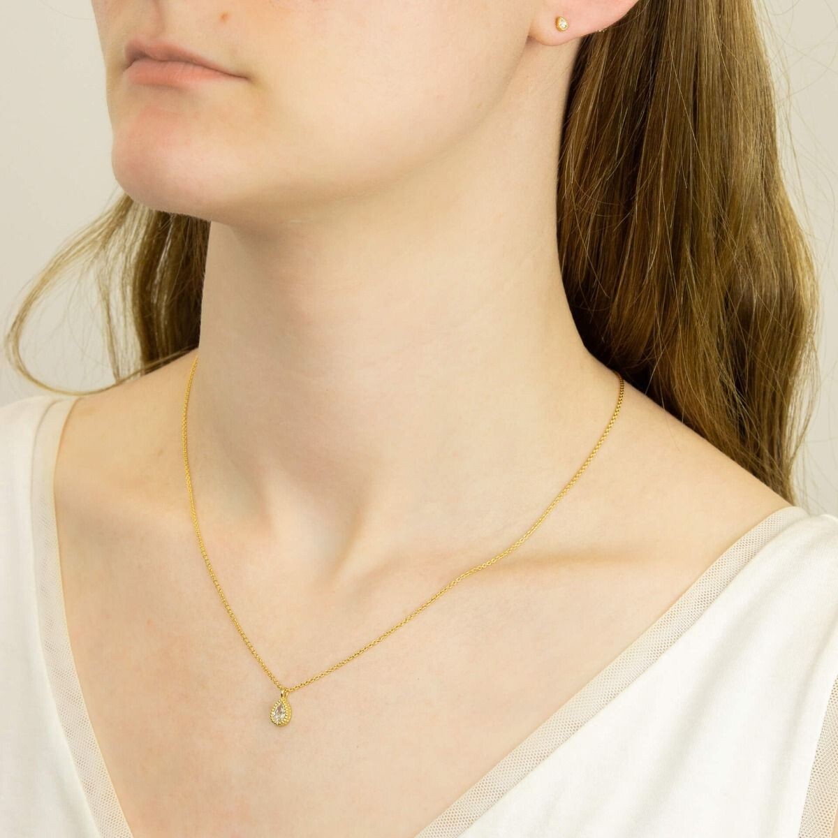 Flush Teadrop Necklace 9ct Yellow Gold Plated Hallmarked Brand New Boxed