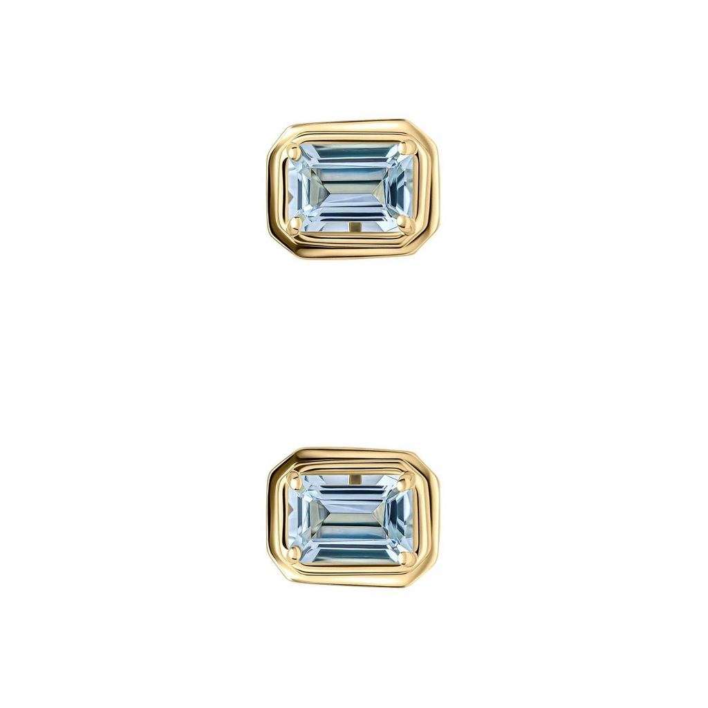 Elongated Aquamarine Stud Earrings 9ct Yellow Gold 375 Hallmarked British Made