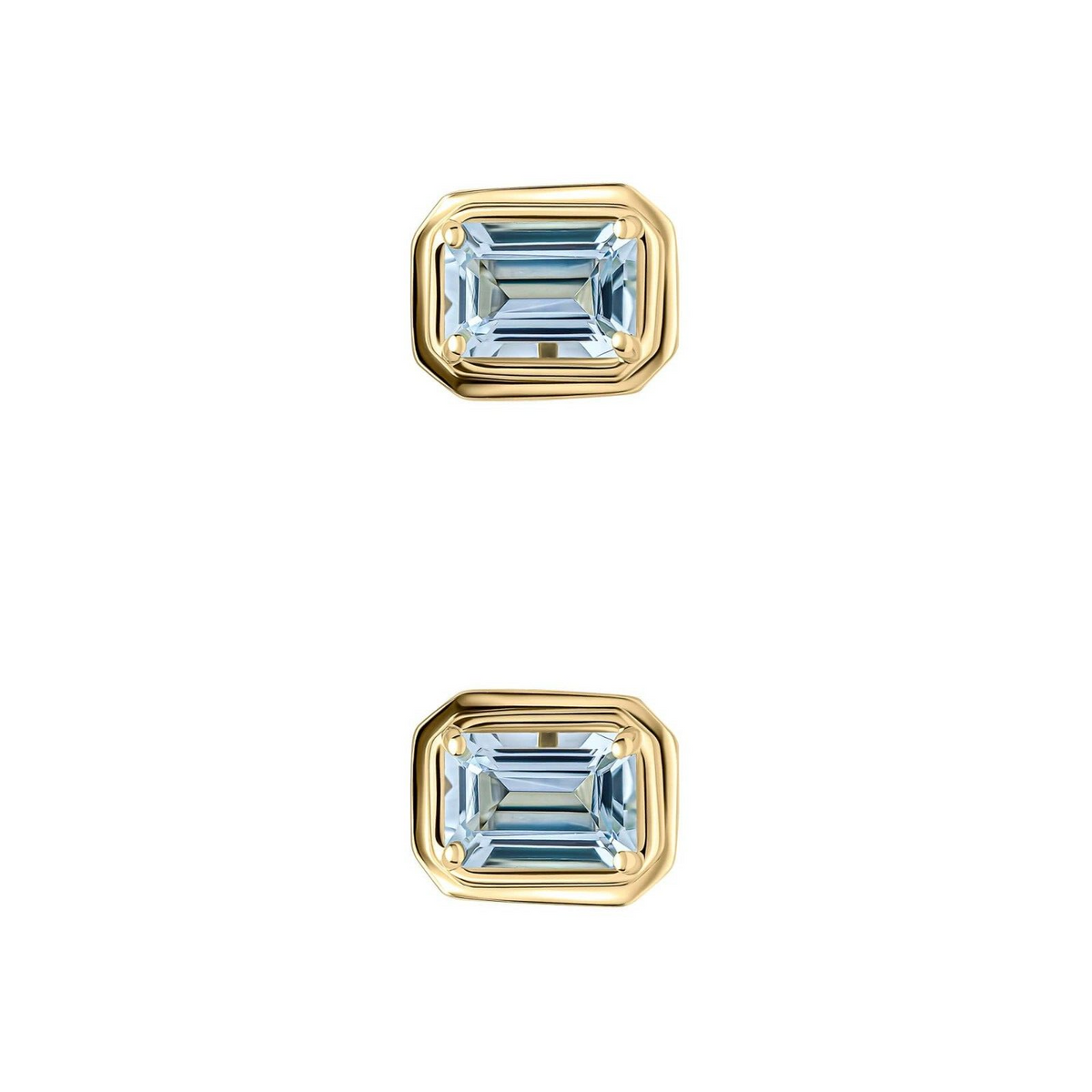 Elongated Aquamarine Stud Earrings 9ct Yellow Gold 375 Hallmarked British Made