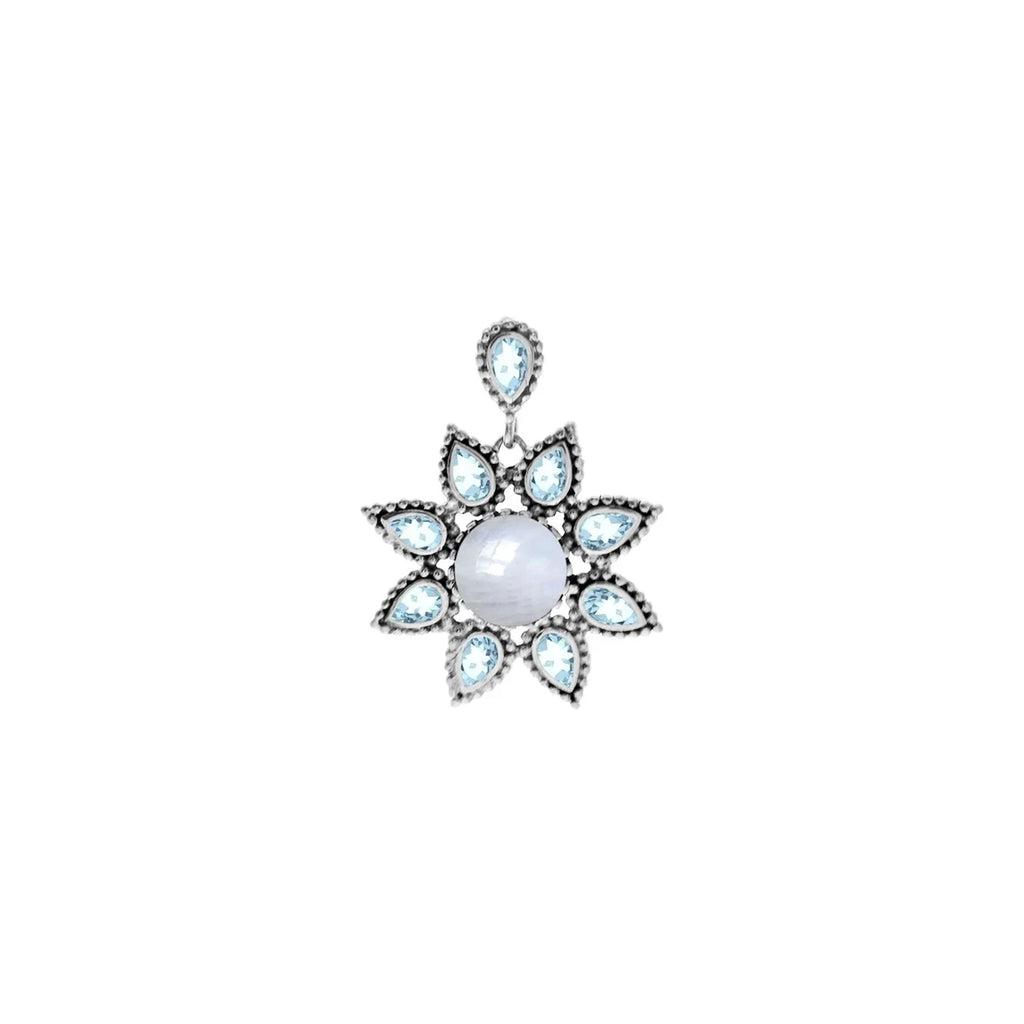 Floral Moonstone Pendant Sterling Silver 925 Hallmarked All Chain Lengths