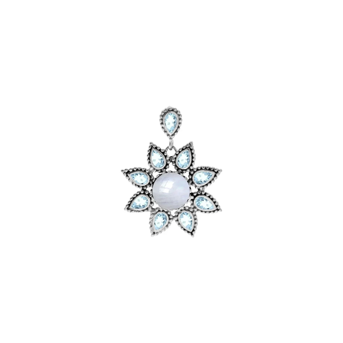 Floral Moonstone Pendant Sterling Silver 925 Hallmarked All Chain Lengths