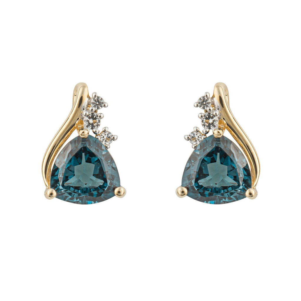 Trillion London Blue Topaz Earrings 9ct Yellow Gold 375 Hallmarked British Made