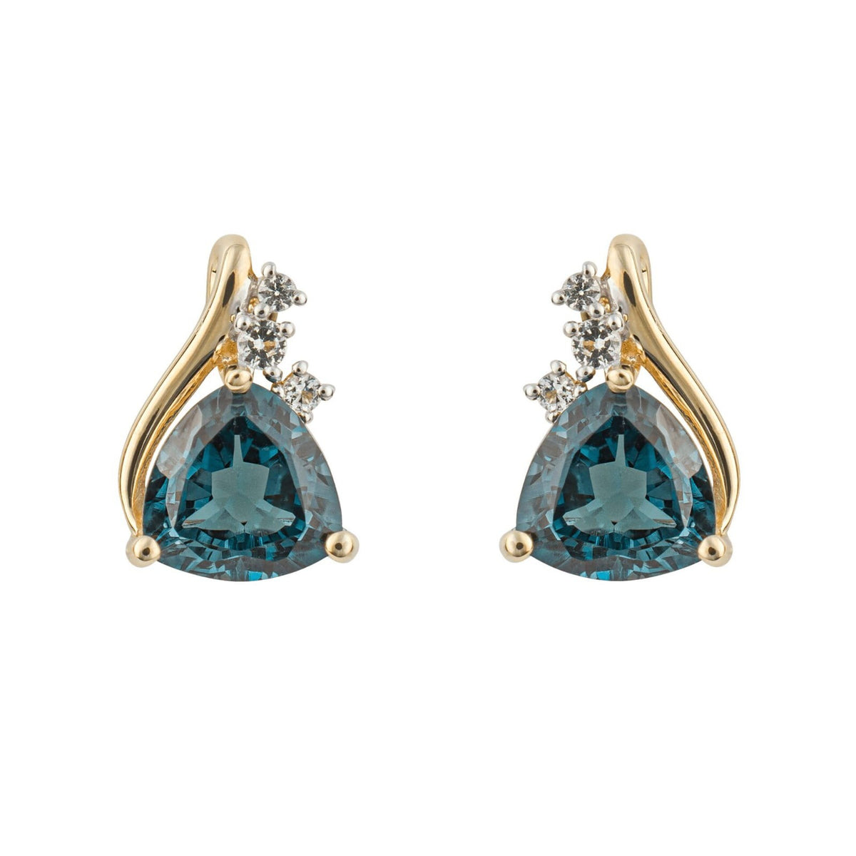 Trillion London Blue Topaz Earrings 9ct Yellow Gold 375 Hallmarked British Made
