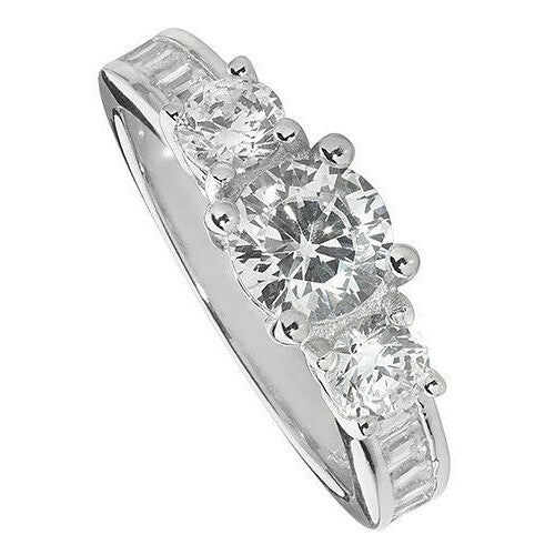 Sterling Silver Three Stone Ring Engagement Gemstone 925 Hallmarked Size L - T