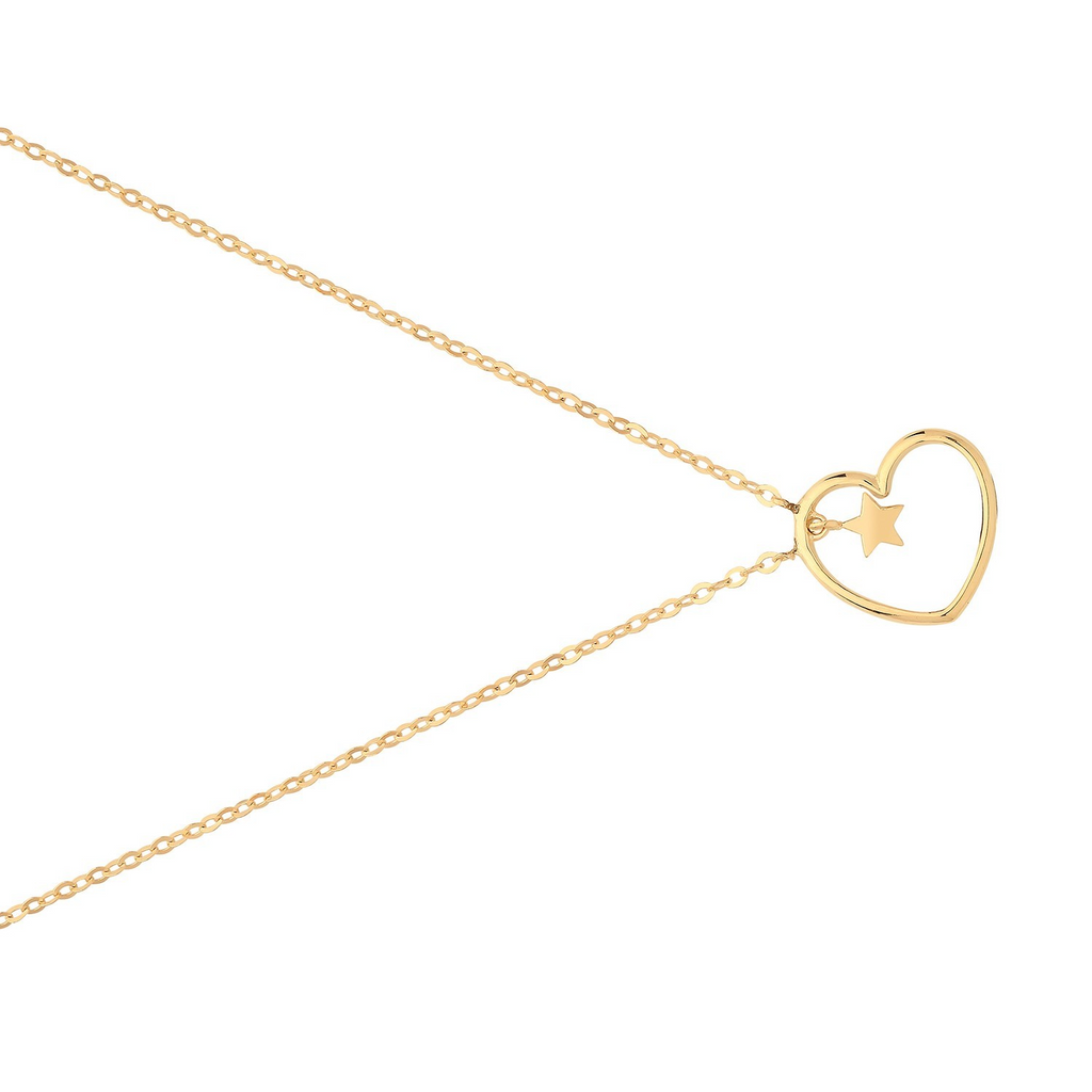 Ladies Asymmetrical Heart Necklace 9ct Yellow Gold 375 Hallmarked British Made