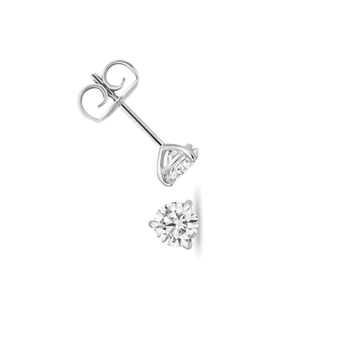 1 Lab Grown Diamond Prong Stud Earrings 18ct White Gold Hallmarked British Made