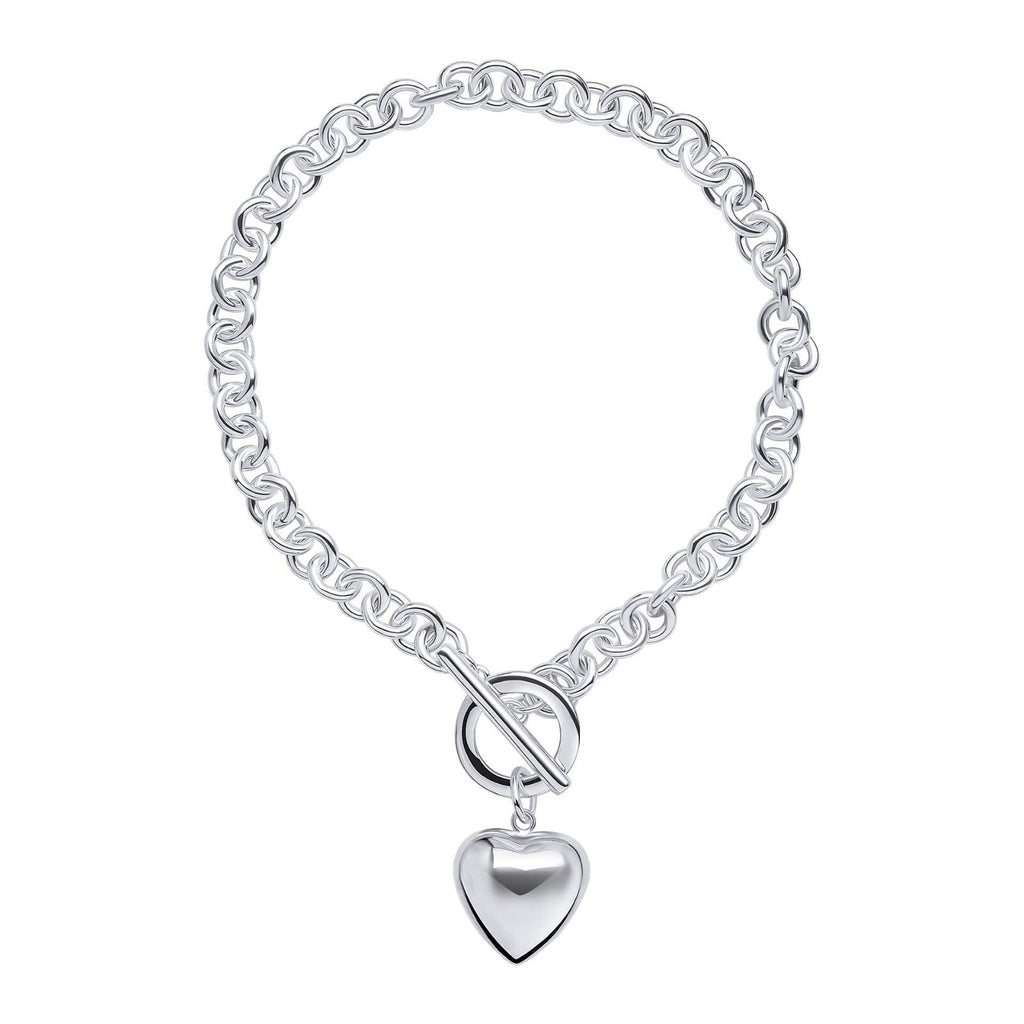 Puffy Heart T Bar Bracelet Sterling Silver 925 Hallmarked Brand New Boxed