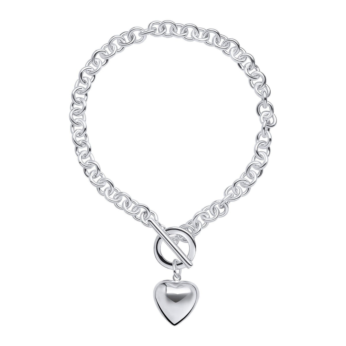 Puffy Heart T Bar Bracelet Sterling Silver 925 Hallmarked Brand New Boxed