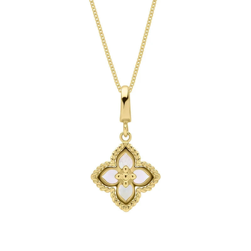 Floral Mother Of Pearl Pendant 9ct Yellow Gold 375 Hallmarked British Made